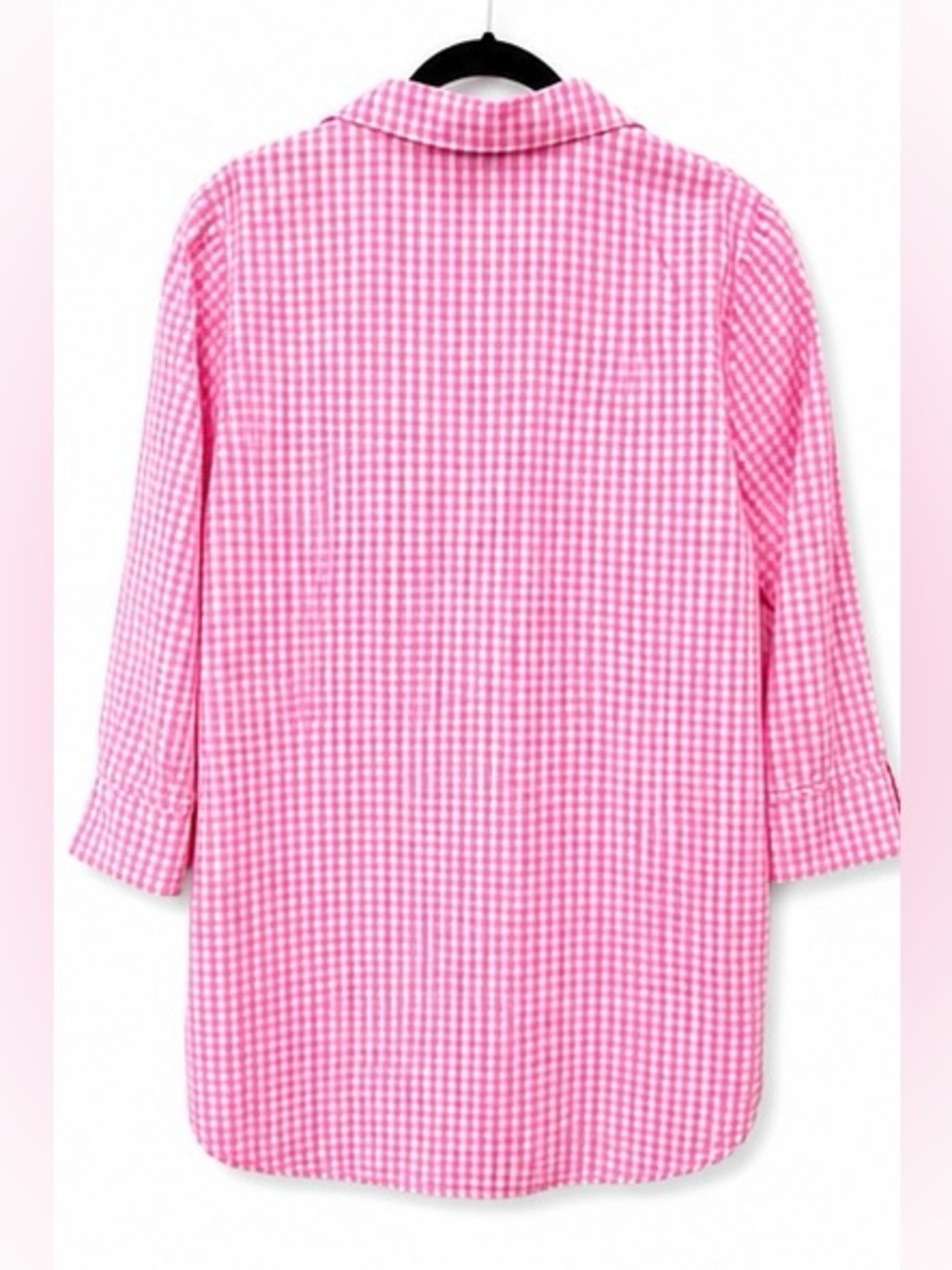 Haley & The Hound Pink Gingham Tunic Top Large 100% Cotton Made in USA - Picture 6 of 6